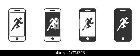 Mobile phone with running man. Fitness app icon. Flat vector illustration Stock Vector