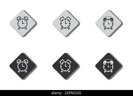 Alarm clock icon set. Wake symbol. Flat vector illustration Stock Vector