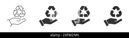 Hand holding recycling symbol. Recycle icon set. Flat vector illustration Stock Vector