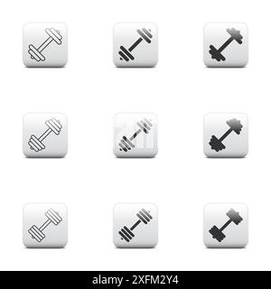 Dumbbell, icon set. Dumbbells of different weights. Outline and solid logo. Flat vector illustration Stock Vector