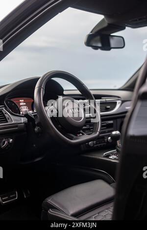 Audi RS6 Avant full dashboard view, Luxury car interior, High Resolution Stock Photo