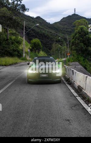 Black Audi RS6 Avant front view, Luxury car in beautiful road - High Resolution Stock Photo