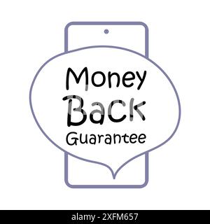 Smartphone screen with money back guarantee message. Stock Vector