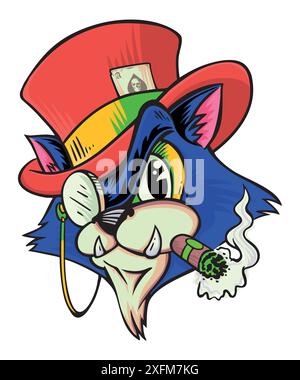Editable illustration of cat with top hat and cigar in old cartoon style. Stock Vector