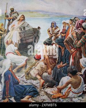 Illustration of Jesus Christ Preaching the Parables from a Boat at the ...