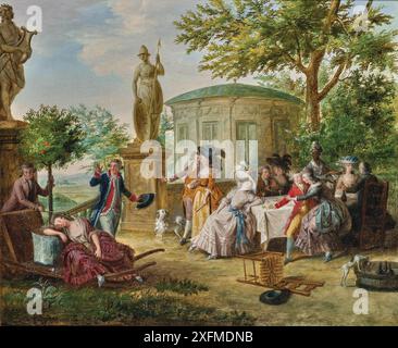 Elegant society dining in a classical garden. Museum: PRIVATE COLLECTION. Author: Niclas Lafrensen. Stock Photo