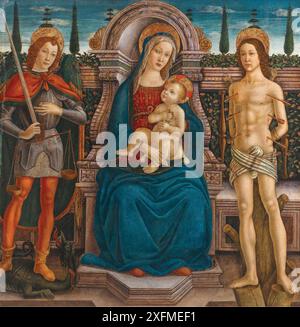 Enthroned Madonna and Child with Saints Michael and Sebastian. Museum: PRIVATE COLLECTION. Author: Filippo di Antonio Filippelli. Stock Photo