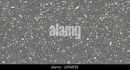 Terrazo flooring seamless pattern. Vector realistic asphalt texture with grey mosaic abstract elements. Terrazzo tile with natural pieces of marble Stock Vector
