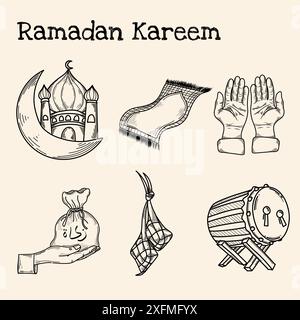 Ramadhan kareem illustration hand drawn doodle element Stock Vector