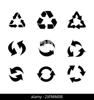Set of recycle icon symbol vector. Recycling and rotation arrow icon pack. Ecology, cleanliness and recycling symbol. Stock Vector