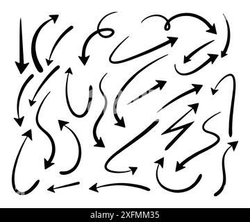 Doodle vector arrows and design elements. Hand drawn set of icons, frames, borders, arrows in cartoon style. Elements for infographics. Stock Vector