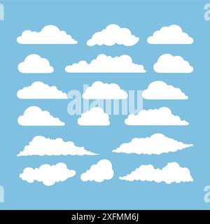 Set of cartoon cloud in a flat design. White cloud collection Stock Vector