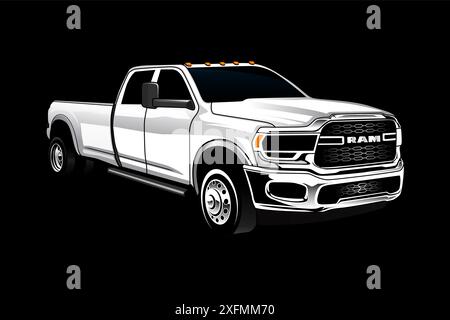 double cabin pickup car on a black background Stock Vector