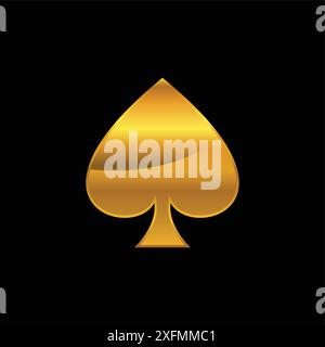Spade icon, poker playing cards ace, golden vector illustration Stock Vector