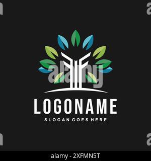 Tree tech style logo design template Stock Vector