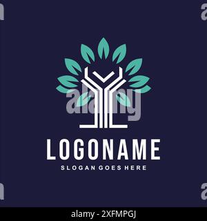 Tree tech style logo design template Stock Vector