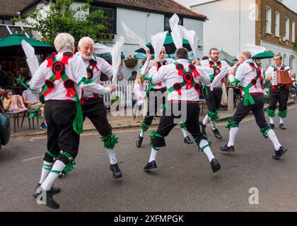 Morris Dancers performing in front of an English pub Stock Photo