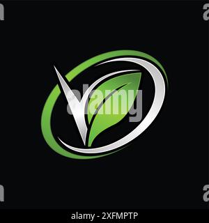 Check leaf logo vegetarian quality ecology vegan green eco element organic symbol Stock Vector