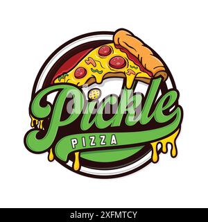 Pizzeria Vector Emblem on blackboard. Pizza logo template. Vector emblem for cafe, restaurant or food delivery service. Vector illustration Stock Vector