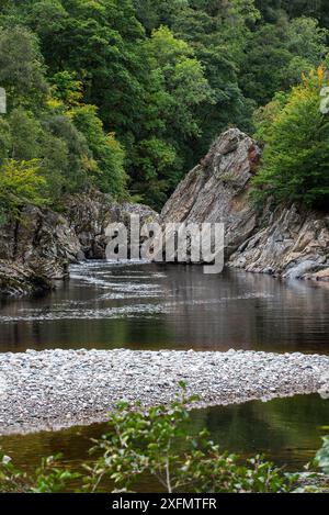 Soldier's Leap, historic spot along the River Garry at the Pass of Killiecrankie, Scotland, UK, September 2016 Stock Photo