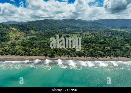 Aerial view, Pacific coast at the Corcovado National Park on the Osa ...