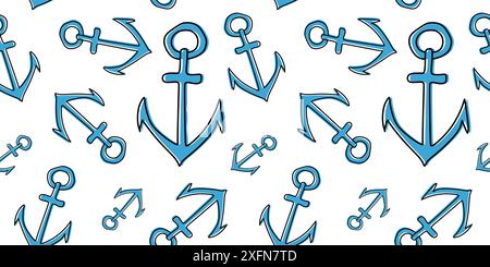 Seamless vector pattern with Anchors. Template for wallpaper, pattern fills, web page background, surface textures. Flat And Linear style Rapport Navy Stock Vector