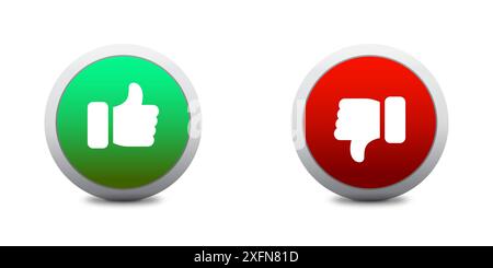 Thumb up and down red and green icons. Like amd dislike round buttons with shadows under it. Flat vector illustration Stock Vector