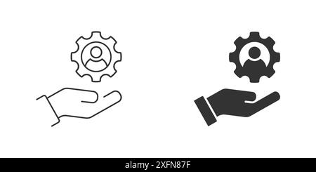 Man and gear on a hand. Management Icon. Flat vector illustration Stock Vector