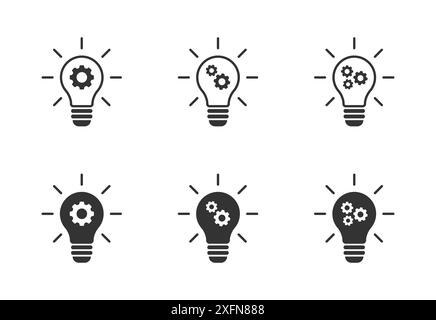 Light bulb and cog inside. Gear in lightbulb. Flat vector illustration Stock Vector