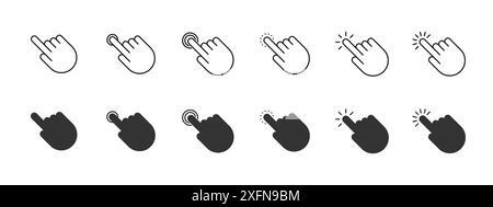 Pointer cursor сomputer mouse icon set. Hand pointer symbol collection. Hand click icon. Flat vector illustration Stock Vector