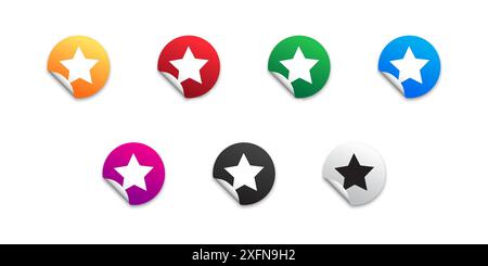 Set of color stickers with star icon. Flat vector illustration Stock Vector