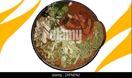 An illustration of a dish called Soto Ayam or chicken soup as it is known in English. Stock Vector