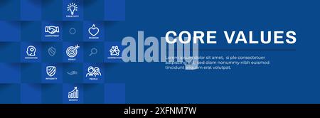 Core Values Web Header Banner - Integrity Mission and Vision Icons Stock Vector