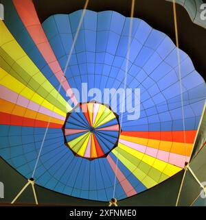 Closeup view inside of a multi colored hot air balloon Stock Photo