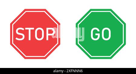 Stop and go sign vector illustration. Go and stop vector icon set in red and green color. Road sing board. Stock Vector