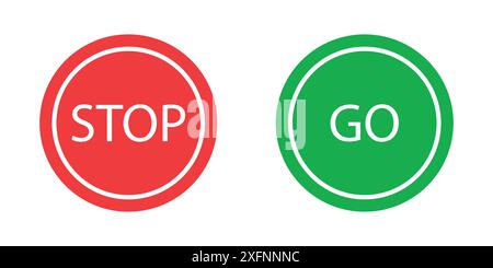 Stop and go sign vector illustration. Go and stop vector icon set in red and green color. Road stop and go symbol. Stock Vector
