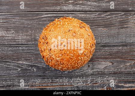 bread bun on wood background top view Stock Photo
