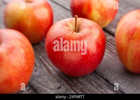 apples group on wood background Stock Photo