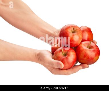 apples in hand path isolated on white Stock Photo