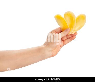 dried mango in hand path isolated on white Stock Photo