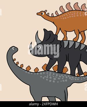 Vector colorful illustration of dinosaurs in cartoon style. Stock Vector