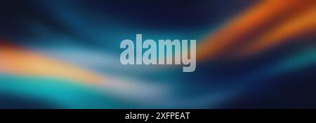 Dark blue orange grainy gradient background, blurry color flow with noise texture, wide banner size Stock Photo