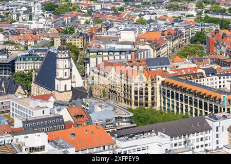 View over the city of Leipzig with St Thomas' Church Stock Photo