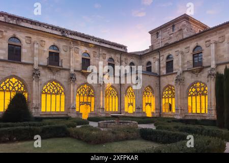 Ona, Spain, November 25, 2023 : Cloister of The Monastery of San Salvador (Holy Savior) Benedictine monastery in the town of Ona, province of Burgos Stock Photo