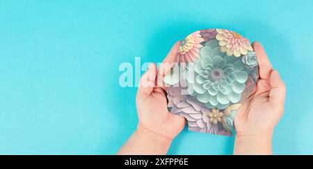 Human brain flowers, self care and mental health concept, positive thinking, creative mind Stock Photo