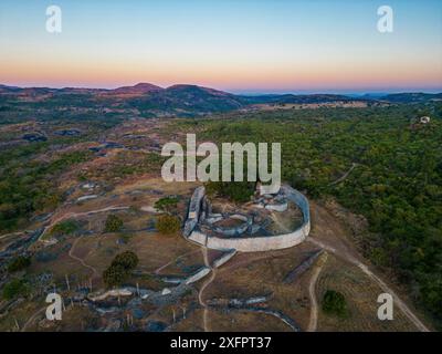 Great Enclosure and Valley Complex in an aerial view at sunset Stock Photo