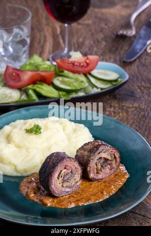 German meat roulade with mashed potatoes Stock Photo