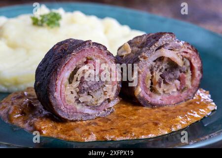 German meat roulade with mashed potatoes Stock Photo