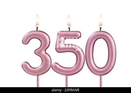 Birthday number 350 - Candle lit on blue background Stock Photo - Alamy
