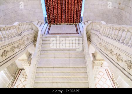 Europe, Romania. Bucharest. Palace of the Parliament. Interior/Exterior. Staircase. 2016-10-12 Stock Photo